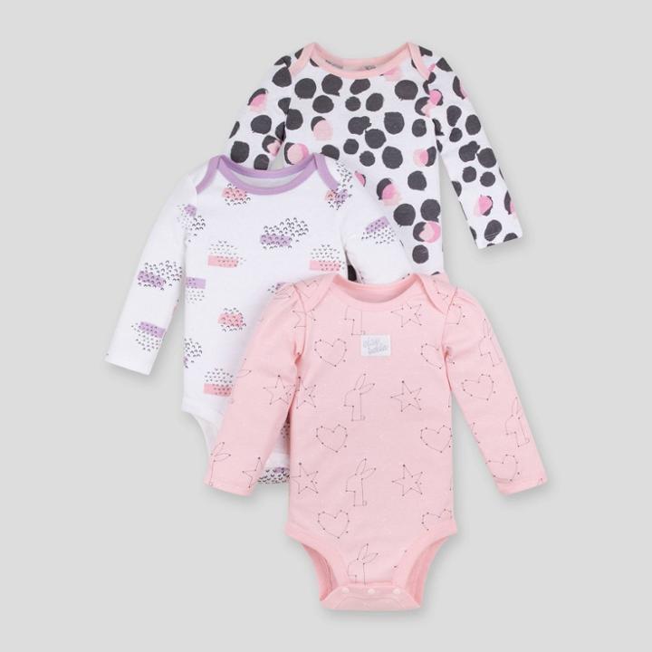 Lamaze Baby Girls' 3pk Printed Organic Cotton Bodysuit - Pink