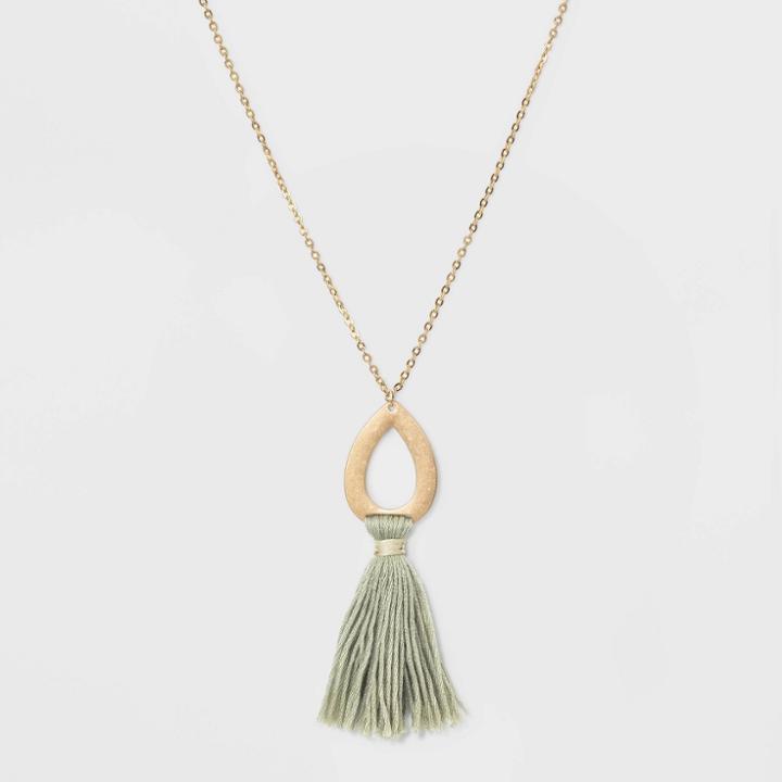 Smooth Teardrop With Woven Tassel Pendant Necklace - Universal Thread