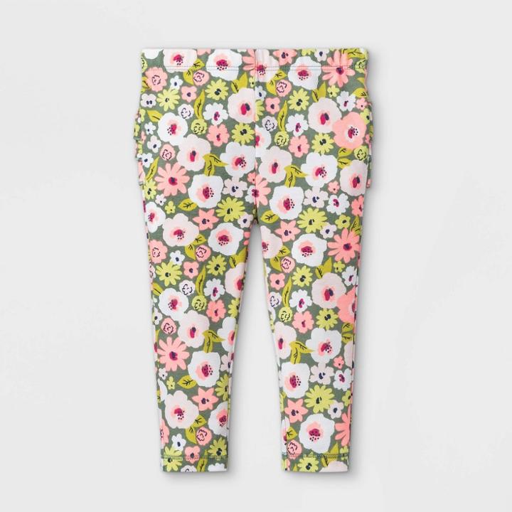 Baby Girls' Floral Ruffle Bum Leggings - Cat & Jack Light Olive