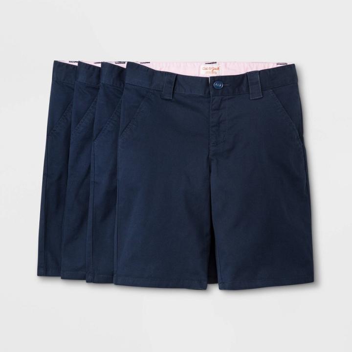 Girls' 4pk Flat Front Stretch Uniform Shorts - Cat & Jack Navy