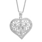 Distributed By Target Silver Plated Cubic Zirconia Filigree Heart Pendant