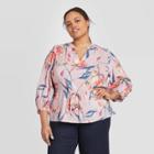 Women's Plus Size Floral Print 3/4 Sleeve Tie Waist Blouse - A New Day Purple 1x, Women's,