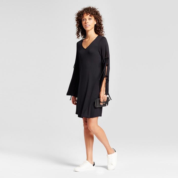 Women's V-neck Tie Sleeve Shift Dress - Alison Andrews Black
