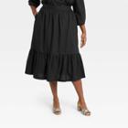 Women's Plus Size Tiered A-line Midi Skirt - A New Day Black