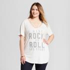 Women's Plus Size I Wanna Rock And Roll All Night Drapey Short Sleeve Clavicle T-shirt - Lyric Culture (juniors') - White