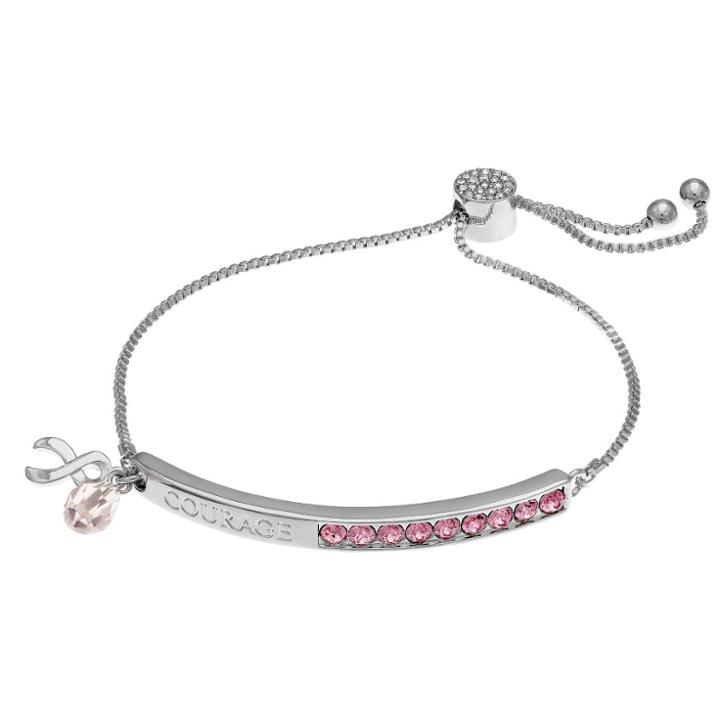 Distributed By Target Women's Adjustable Bracelet With Pink Swarovski Crystal In Silver Plate - Pink