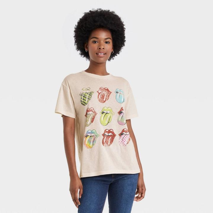 Women's The Rolling Stones Multi Logo Short Sleeve Graphic T-shirt - Beige