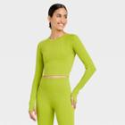 Women's Cropped Seamless Cable Knit Long Sleeve Top - Joylab Green