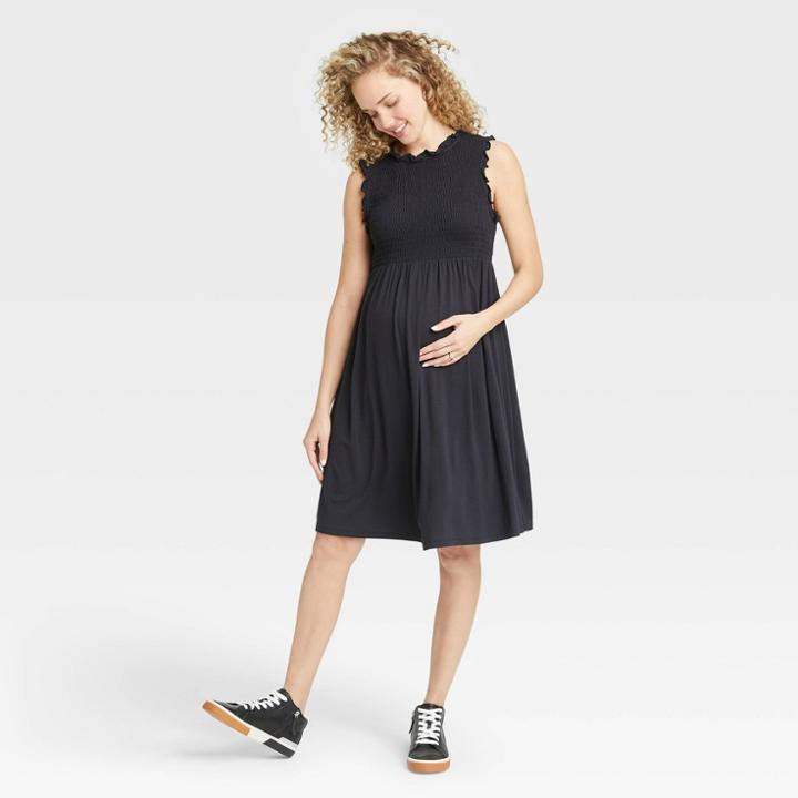 The Nines By Hatch Sleeveless Smocked Jersey Maternity Dress Black