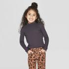 Toddler Girls' Long Sleeve Rib Knit Mock Neck T-shirt - Art Class Black
