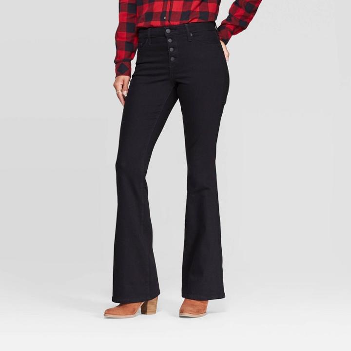 Women's High-rise Flare Slim Fit With Button Fly Jeans - Universal Thread Black