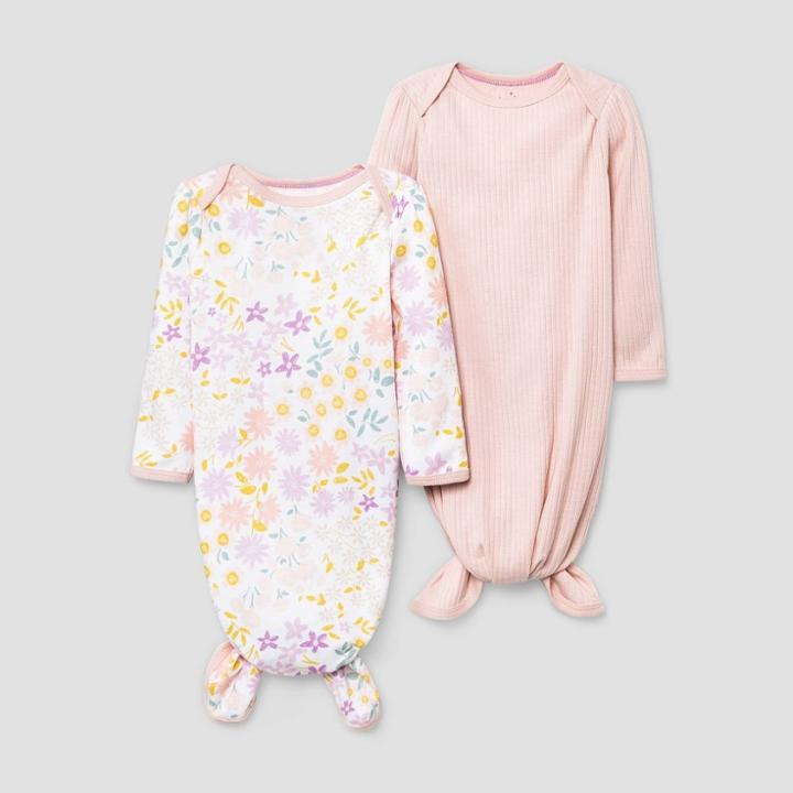 Baby Girls' 2pk 'in Bloom' Rib Tie Nightgown - Cloud Island Rose Pink