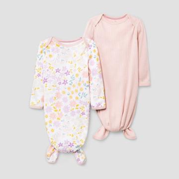 Baby Girls' 2pk 'in Bloom' Rib Tie Nightgown - Cloud Island Rose Pink