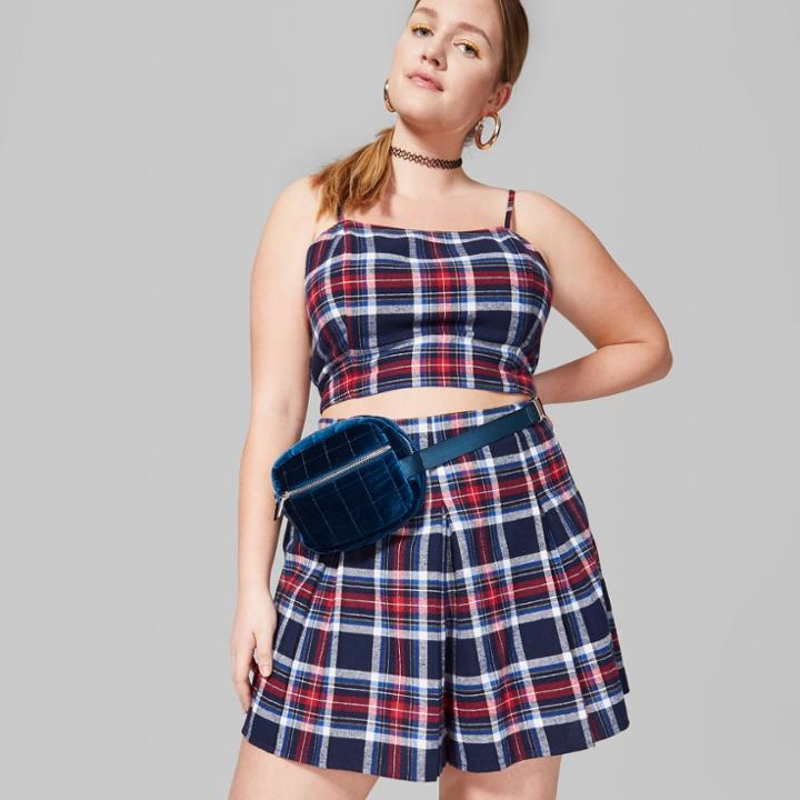 Women's Plus Size Plaid Mini Skort - Wild Fable Blue