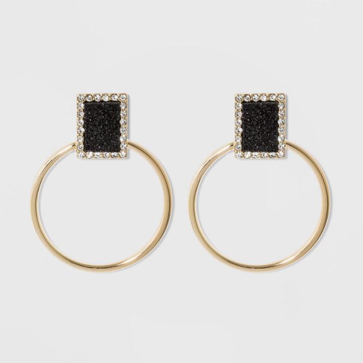 Sugarfix By Baublebar Crystal Druzy Hoop Earrings - Black, Women's