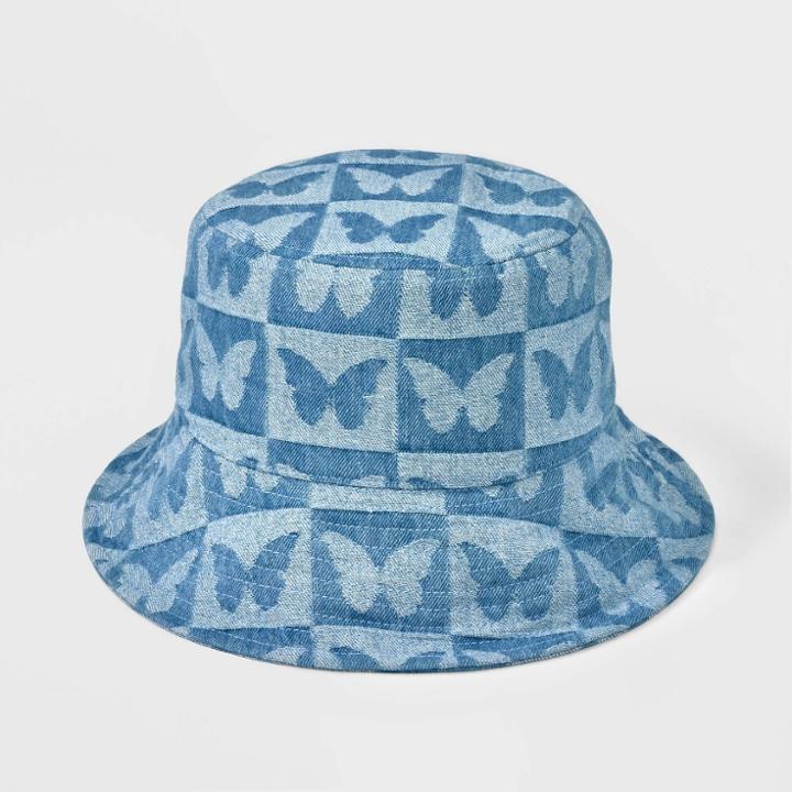 Girls' Denim Butterfly Bucket Hat - Art Class Blue