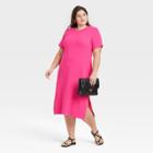 Women's Plus Size Short Sleeve Rib Knit T-shirt Dress - A New Day Pink