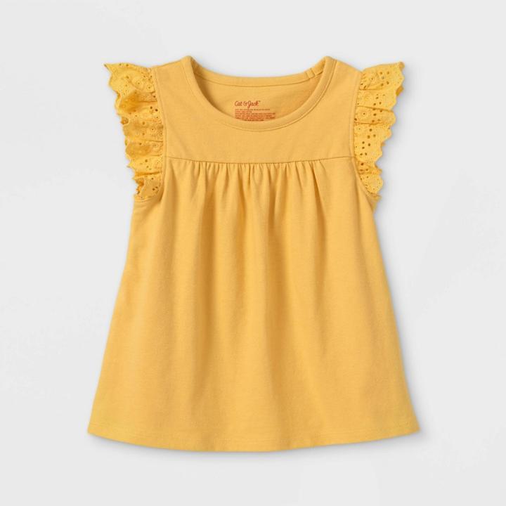 Toddler Girls' Adaptive Eyelet Short Sleeve T-shirt - Cat & Jack Light Mustard Yellow