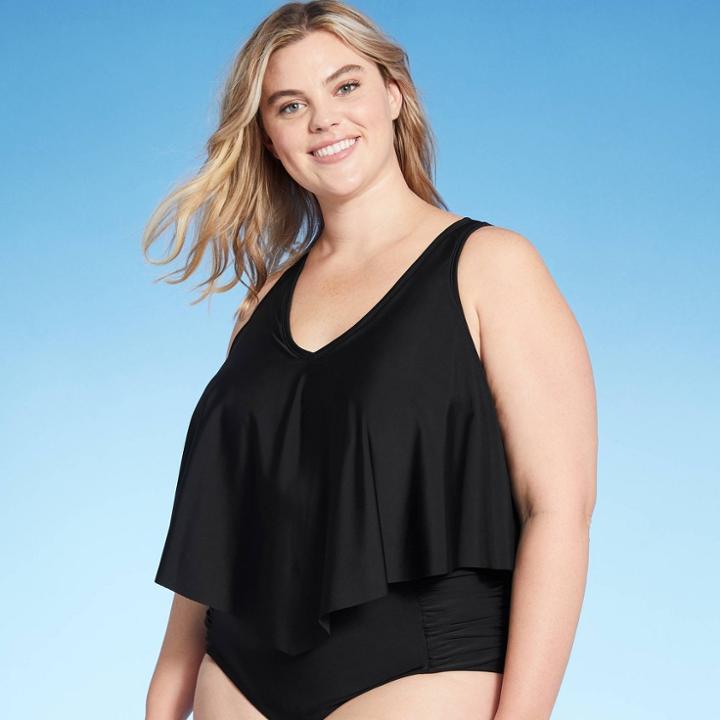 Kona Sol Women's Plus Size Plunge Crop Tankini Top - Kona