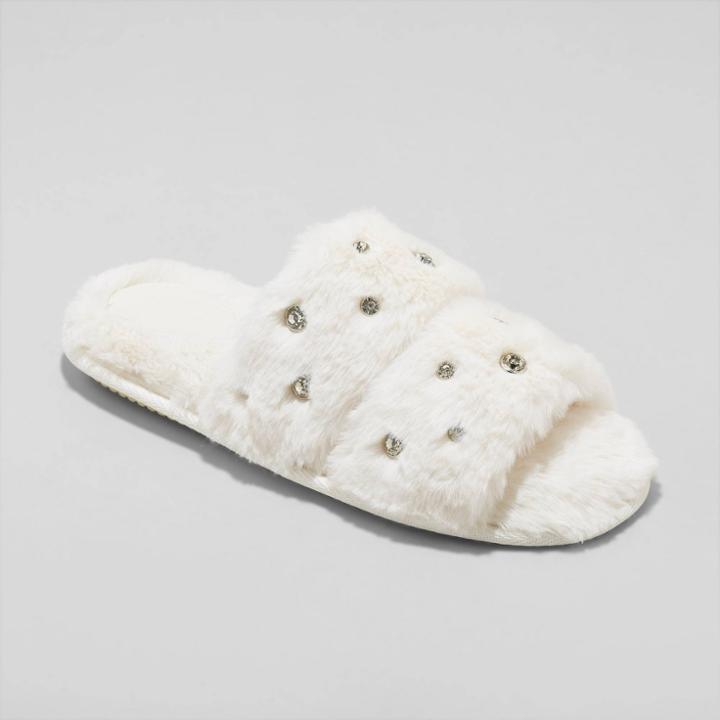 Women's Vienna Rhinestone Embellished Slide Slippers - Stars Above Cream