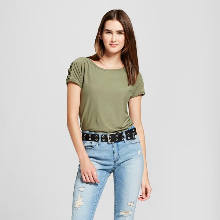 Women's Short Sleeve Cutout Shoulder Strapping Top - Alison Andrews Olive