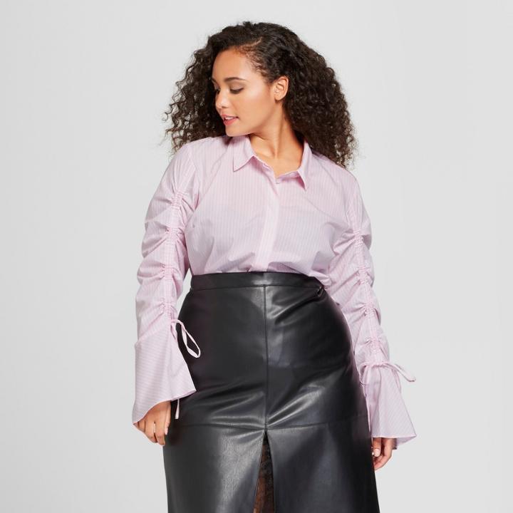 Women's Plus Size Long Sleeve Drawstring Top - Who What Wear Pink