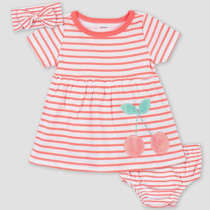Gerber Baby Girls' 3pc Cherry Dress Set - Orange