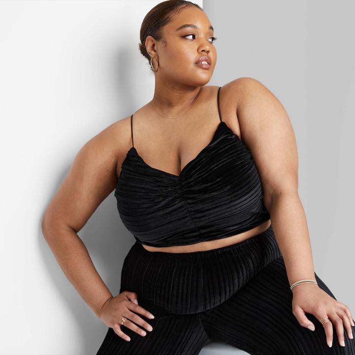 Women's Plus Size Slim Fit Cinched Front Velvet Tiny Tank Top - Wild Fable Black