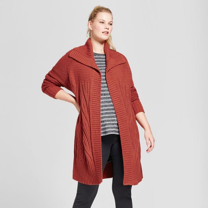 Women's Plus Size Car Coat Cardigan - A New Day Rust (red)