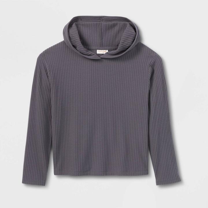 Girls' Cozy Rib Pullover Hoodie - Cat & Jack Gray