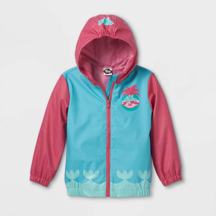 Girls' Trolls Cosplay Rain Jacket - Turquoise