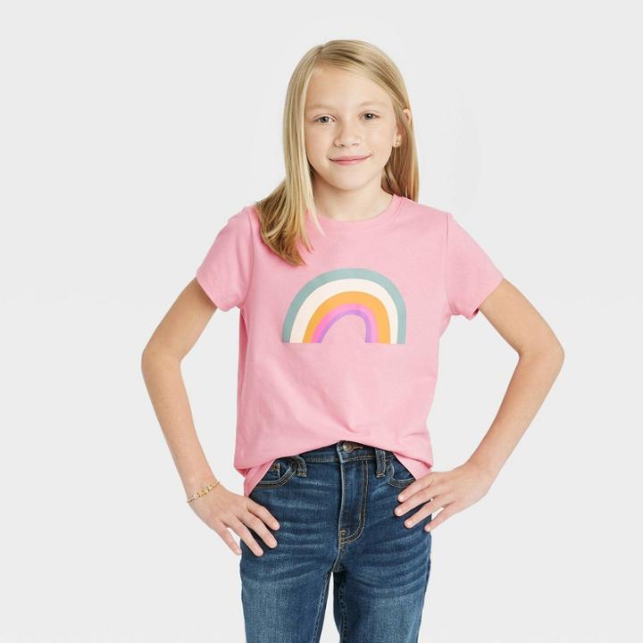 Girls' Rainbow Short Sleeve Graphic T-shirt - Cat & Jack Dusty Pink