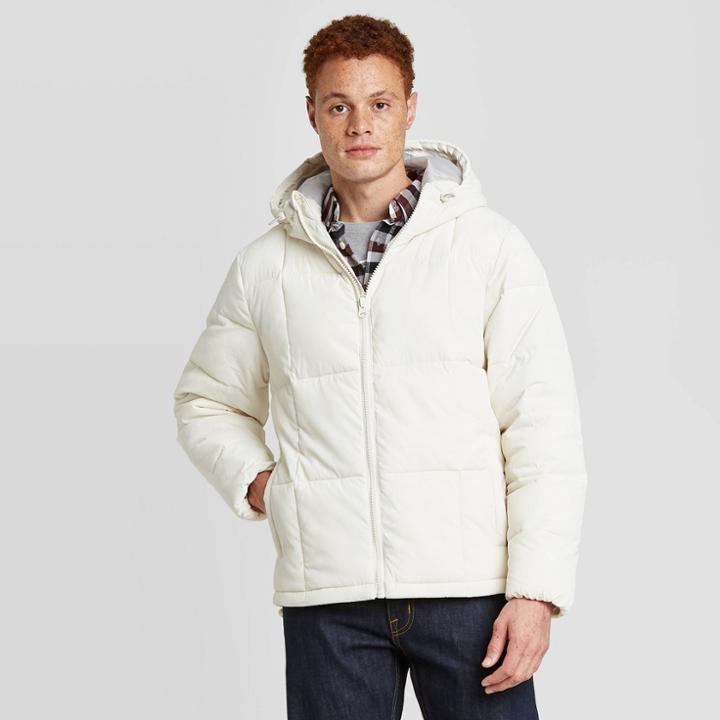 Men's Hooded Puffer Jacket - Goodfellow & Co White