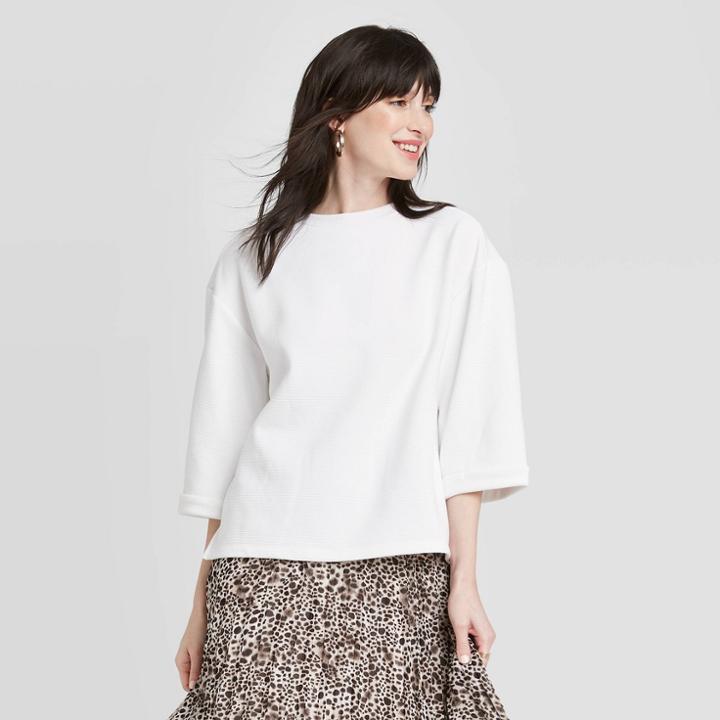 Women's Casual Fit Long Sleeve Crewneck Pullover - A New Day White