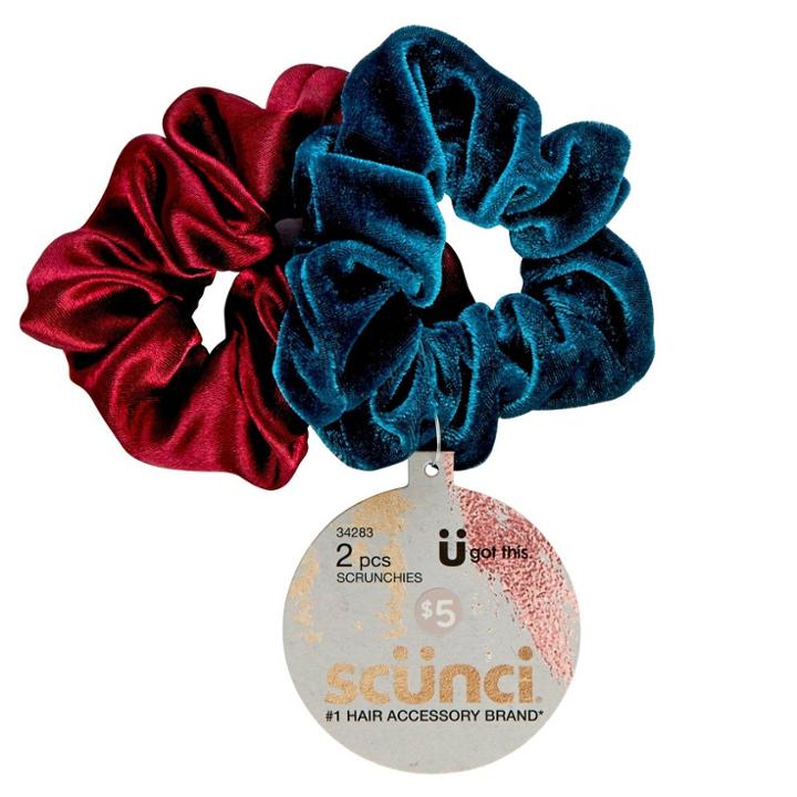 Scunci Scrunchie - Ruby Red/navy Blue