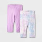 Toddler Girls' Adaptive 2pk Capri Leggings - Cat & Jack Violet/cream Tie-dye 2t, Ivory/purple