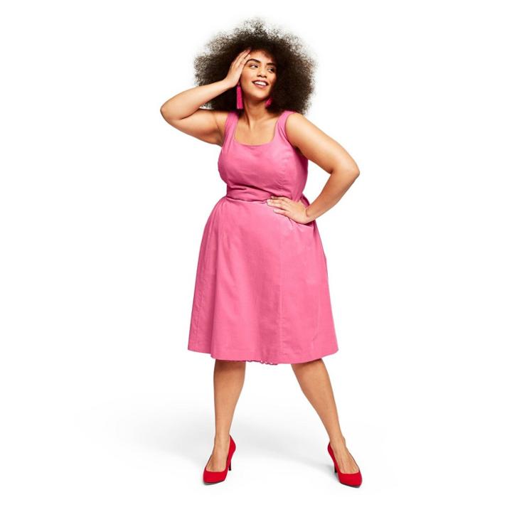 Women's Plus Size Sleeveless Square Neck Corduroy Dress - Isaac Mizrahi For Target Pink 2x, Women's,