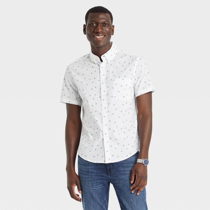 Men's Floral Print Standard Fit Short Sleeve Button-down Shirt - Goodfellow & Co Light Off-white/floral