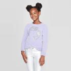 Girls' Long Sleeve Sequin Unicorn Pullover Sweater - Cat & Jack Light Purple