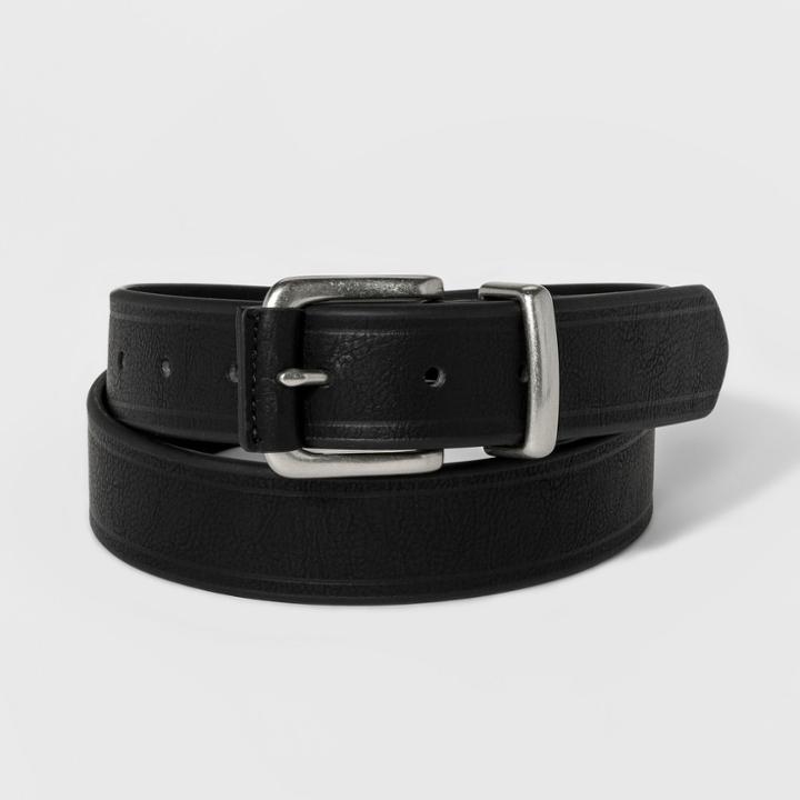 Men's 35mm Edge Crease Wrapped Belt - Goodfellow & Co Black
