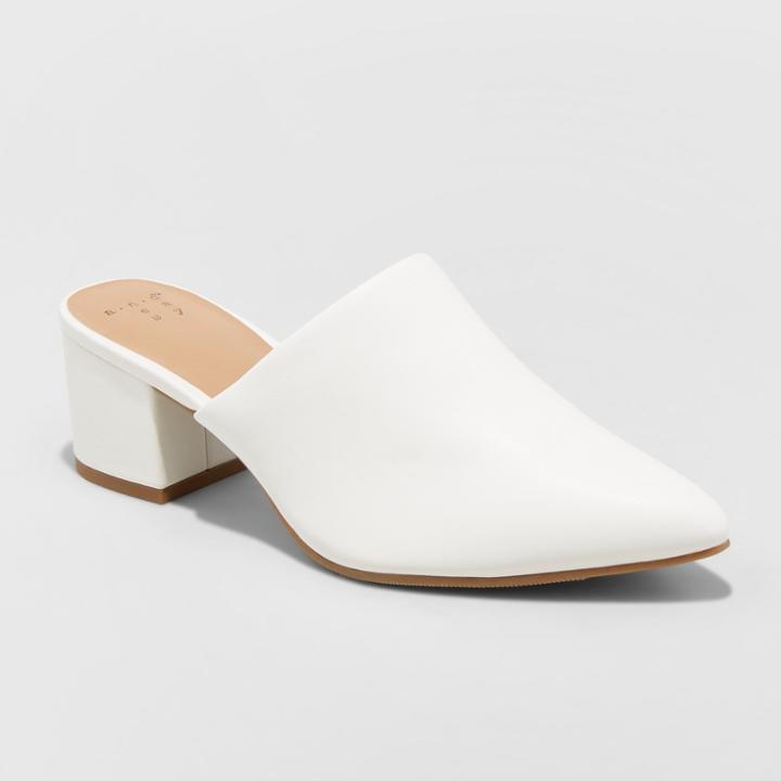Women's Bianca Wide Width Pointed Heeled Mules - A New Day White 6w,