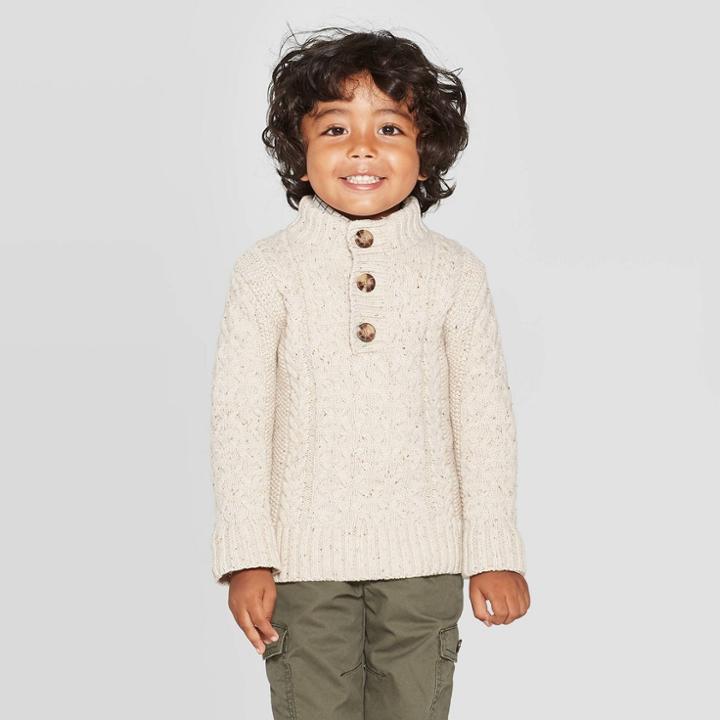 Toddler Boys' Shawl Collar Pullover Sweater - Cat & Jack Off-white 18m, Boy's, Brown