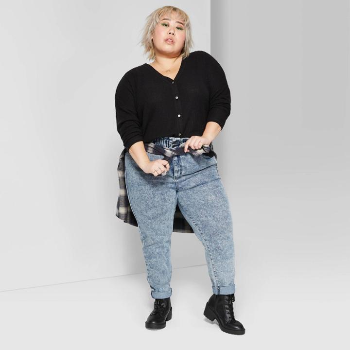 Women's Plus Size Long Sleeve V-neck Button-front Thermal Top - Wild Fable Black 3x, Women's,