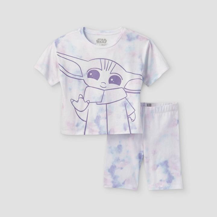 Lucas Girls' Baby Yoda Tie-dye Top & Bottom Set - Purple/white