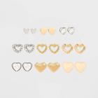 Heart Multi Earring Set 9pc - Wild Fable , Gold/grey/silver