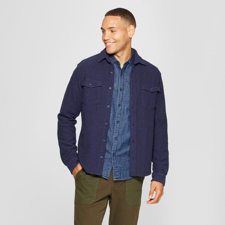 Men's Knit Utility Button-down Shirt - Goodfellow & Co Xavier Navy