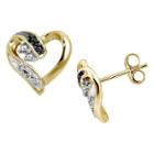 Distributed By Target Women's Sterling Silver Round-cut Black Diamond Prong Set Heart Earring - Yellow