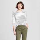 Women's 3/4 Sleeve Striped Boatneck T-shirt - A New Day White/black