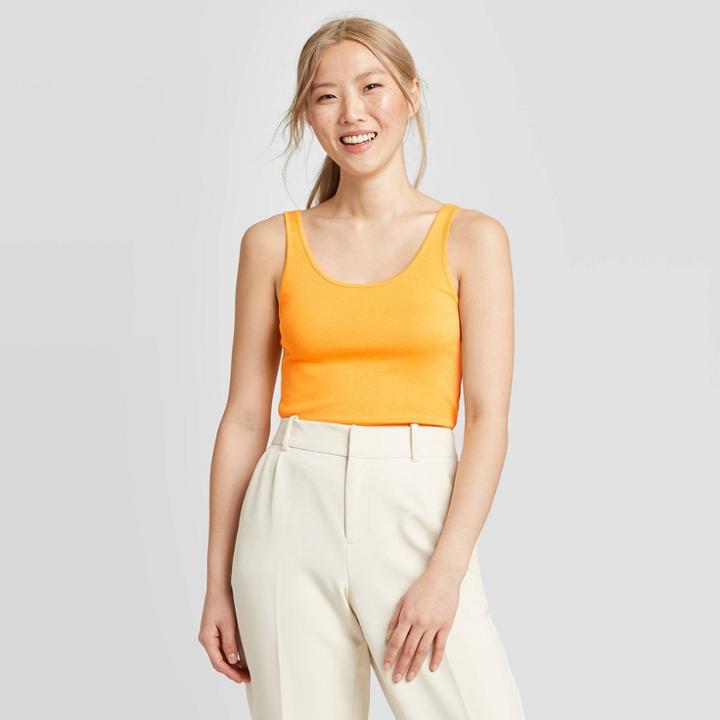 Women's Slim Fit Any Day Scoop Neck Tank Top - A New Day Orange