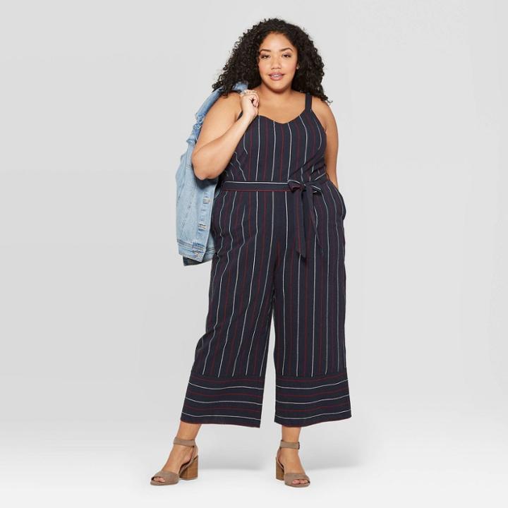 Women's Plus Size Americana Striped Sleeveless V-neck Jumpsuit - Universal Thread Navy